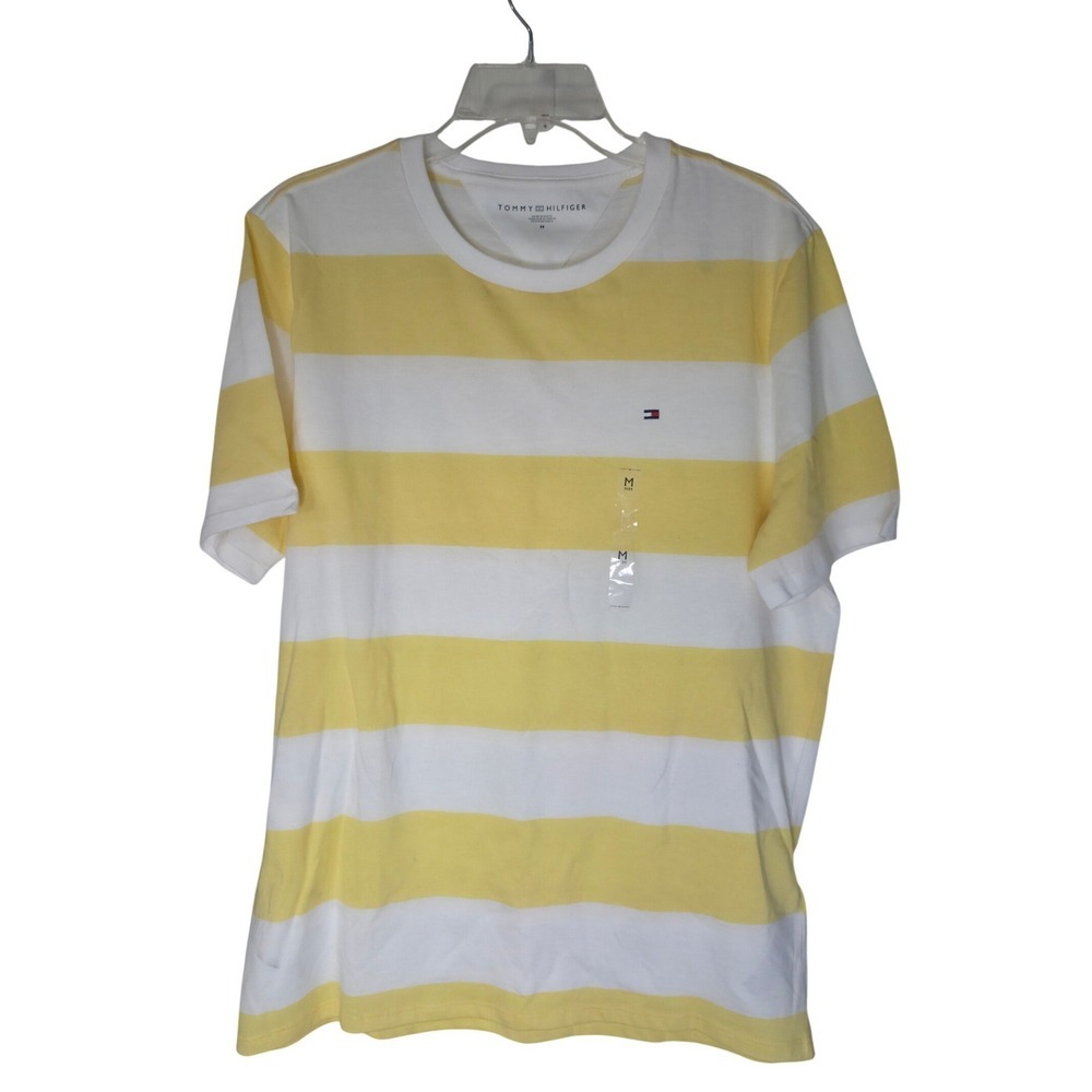 Tommy Hilfiger Mens Yellow White Striped Crew Neck Cotton T-Shirt Size M